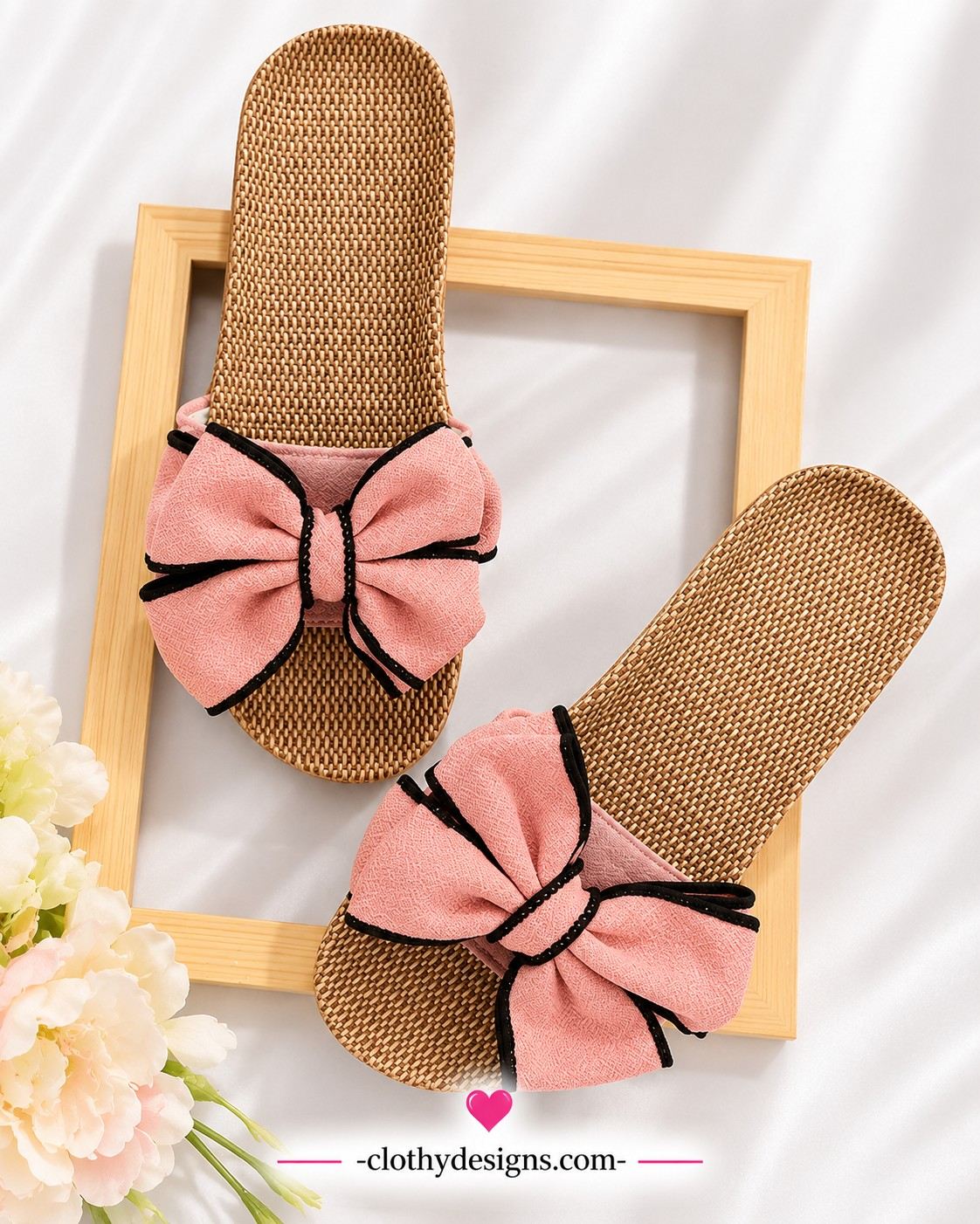 Women’s Cute Bow-Knot Linen Slippers – Soft Indoor Flat Shoes for Home